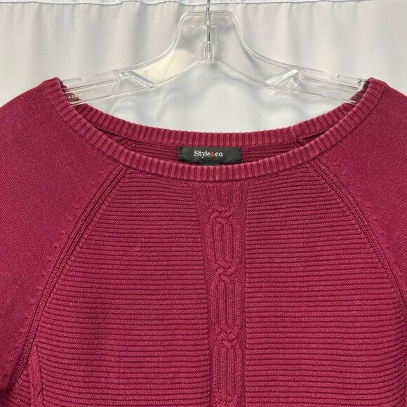 Style & Co Womens Pullover Sweater Plum Long Sleeve Jewel Neck Cable Knit M - Picture 6 of 9